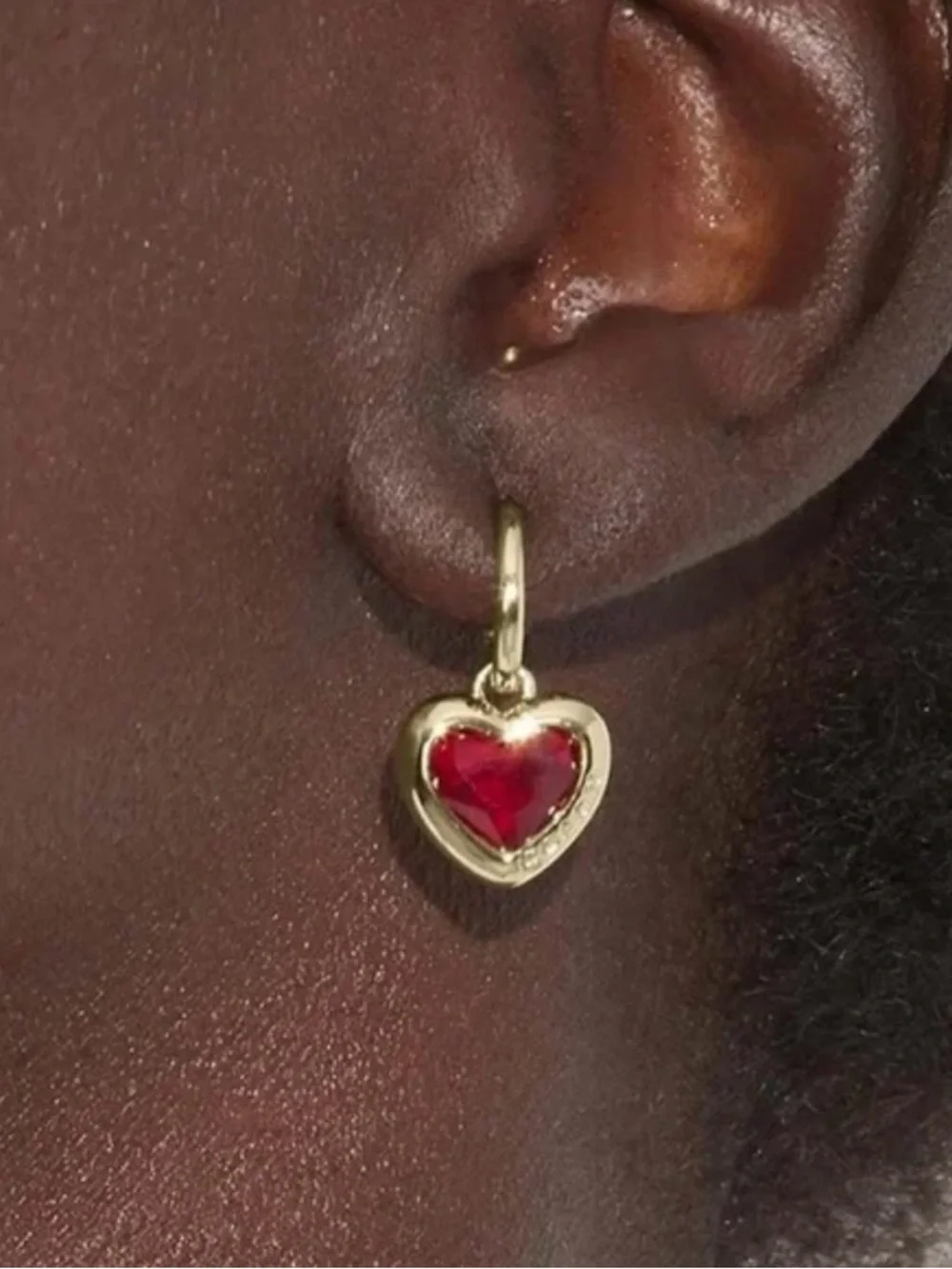 Coach Heart Huggie Earrings In Gold & Red NWT - Picture 7 of 7